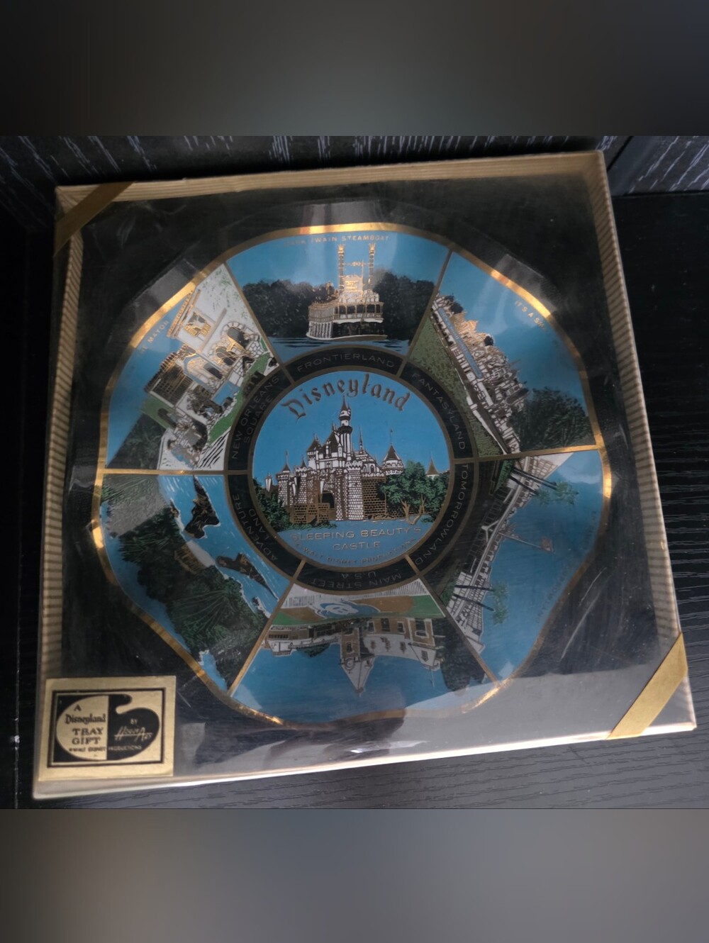 1960-1970s Disneyland Sleeping Beauty Castle Decorative Plate - Blue & Gold